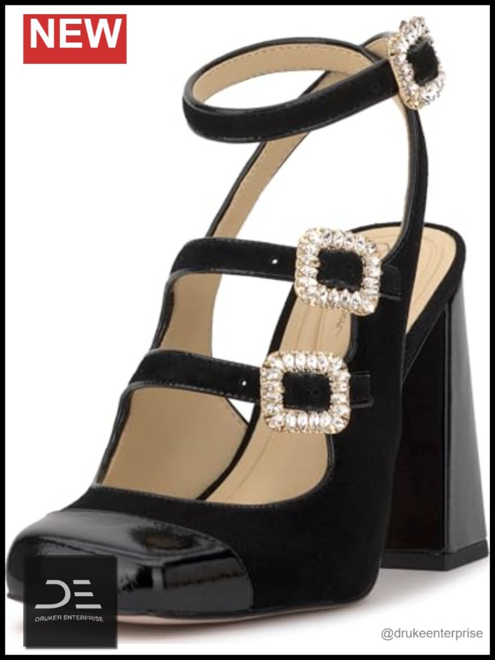 Suede Block Heel Pumps with Ankle Strap 3.7in Heel Dress Shoes
